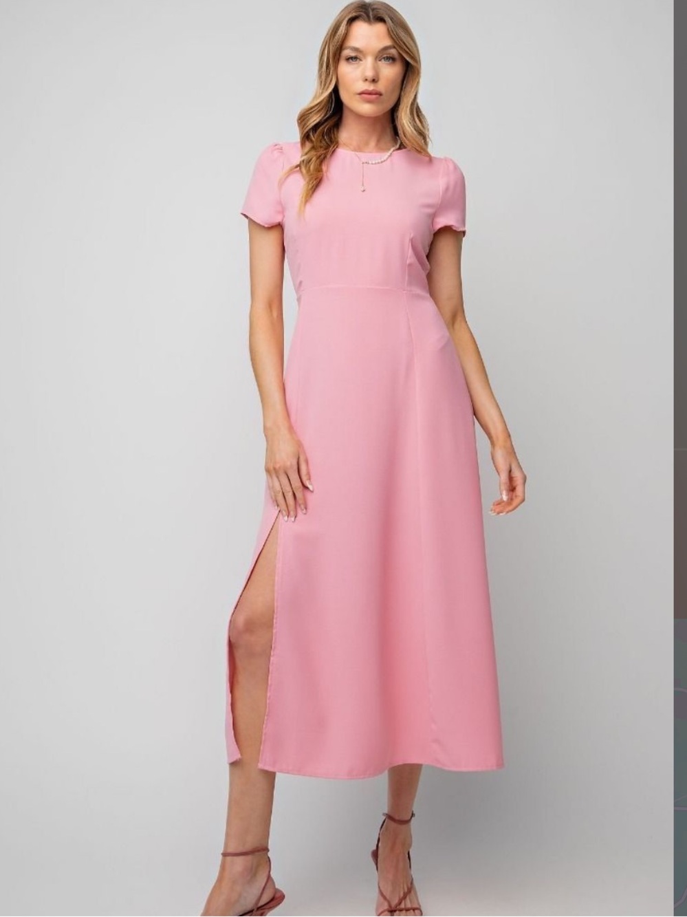 easel Pink Midi Dress with Side Slit